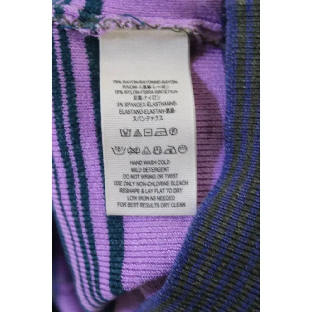 Free People Womens Striped High-Neck 1/2 Zip Knit Sweater Purple Size S